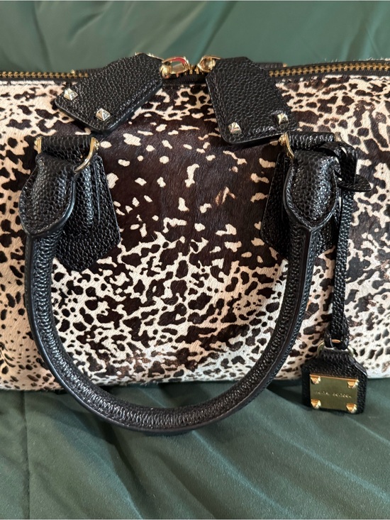 henri bendel Handbags - Black and White Cowhide-Print Satchel with Black Leather Trim
